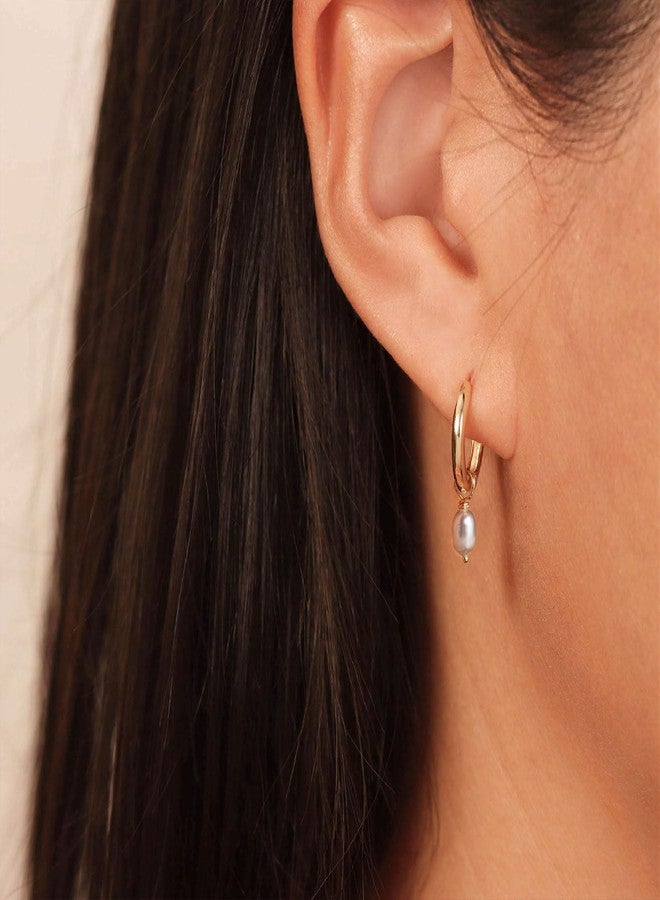 VRIUA Pearl Earrings for Women - 14K Gold Plated Dainty Hoop Teardrop Pearl Earrings - Trendy Gold Wedding Bridal Earrings for Women - Image 5